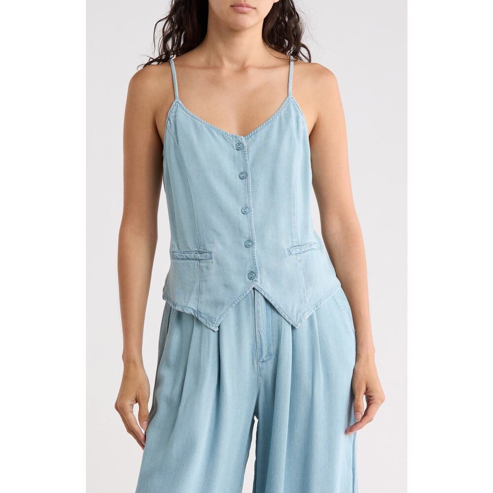 YFB Young Fabulous & Broke Tate Denim Button Down Vest Size S Chambray $120